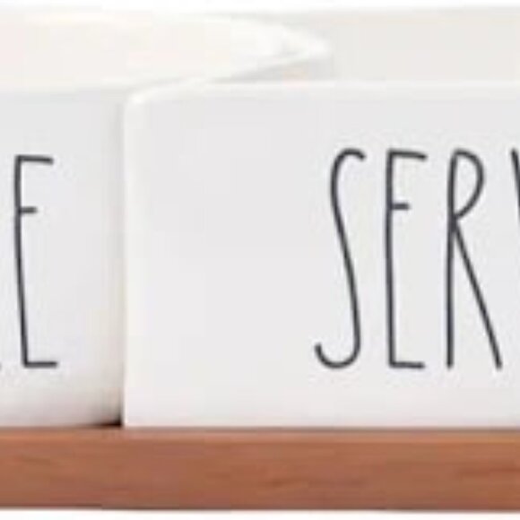 RAE DUNN by Magenta BAKE & SERVE Ceramic Baking Dish Set with wood tray - Picture 3 of 3